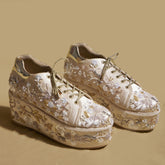 Kainat gold Gold Embroidered Wedge Sneakers – 3 to 3.5 Inch Heel | Festive,  & Customisable